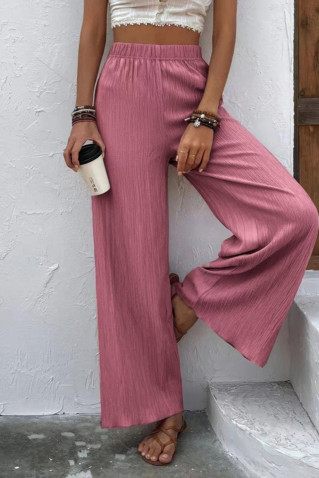 Textured Wide Leg Palazzo Pants - Fashionmj