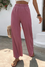 Textured Wide Leg Palazzo Pants - Fashionmj