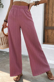 Textured Wide Leg Palazzo Pants - Fashionmj