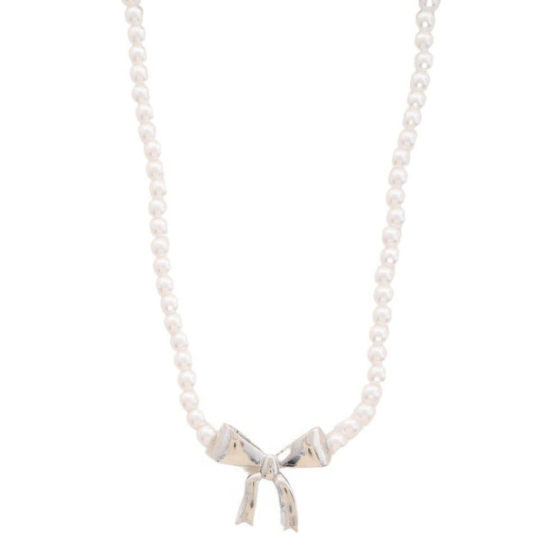 Pearl Ribbon Bow Pendant Necklace - Fashionmj