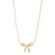 Pearl Ribbon Bow Pendant Necklace - Fashionmj