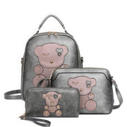 3in1 Cute Bear Design Handle Backpack W Crossbody And Wallet Set - Fashionmj