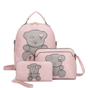 3in1 Cute Bear Design Handle Backpack W Crossbody And Wallet Set - Fashionmj