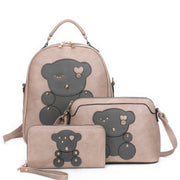 3in1 Cute Bear Design Handle Backpack W Crossbody And Wallet Set - Fashionmj