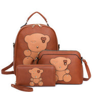 3in1 Cute Bear Design Handle Backpack W Crossbody And Wallet Set - Fashionmj