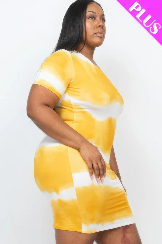 Plus Size Tie-dye Print Bodycon Dress - Fashionmj