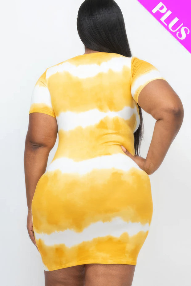 Plus Size Tie-dye Print Bodycon Dress - Fashionmj