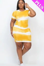 Plus Size Tie-dye Print Bodycon Dress - Fashionmj