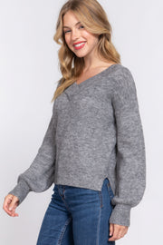 Long Slv Double V-neck Sweater - Fashionmj