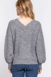 Long Slv Double V-neck Sweater - Fashionmj