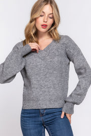 Long Slv Double V-neck Sweater - Fashionmj