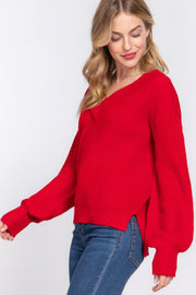 Long Slv Double V-neck Sweater - Fashionmj