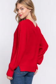 Long Slv Double V-neck Sweater - Fashionmj