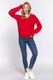 Long Slv Double V-neck Sweater - Fashionmj