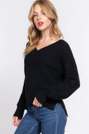 Long Slv Double V-neck Sweater - Fashionmj