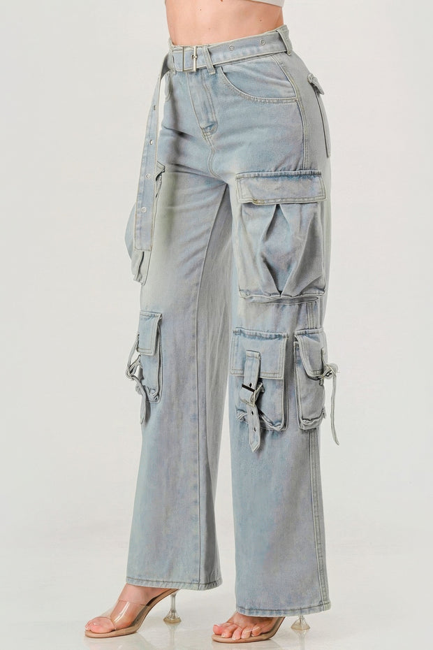 Belted Denim Cargo Jean - Fashionmj