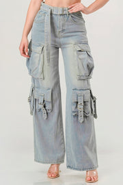 Belted Denim Cargo Jean - Fashionmj