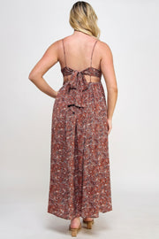 Floral Maxi Dress With Tie Back - Fashionmj