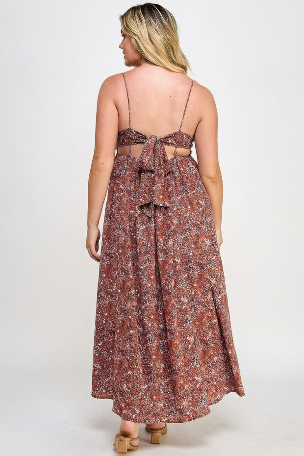 Floral Maxi Dress With Tie Back - Fashionmj