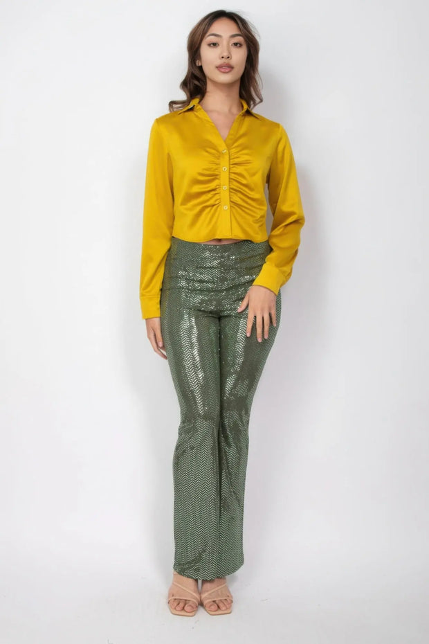 Sequined Fit & Flare Midrise Pants - Fashionmj