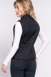 Suede Piping Quilted Padding Vest - Fashionmj