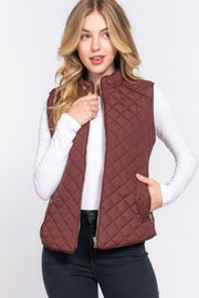 Suede Piping Quilted Padding Vest - Fashionmj