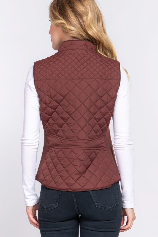 Suede Piping Quilted Padding Vest - Fashionmj