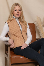 Suede Piping Quilted Padding Vest - Fashionmj