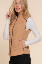 Suede Piping Quilted Padding Vest - Fashionmj