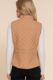 Suede Piping Quilted Padding Vest - Fashionmj