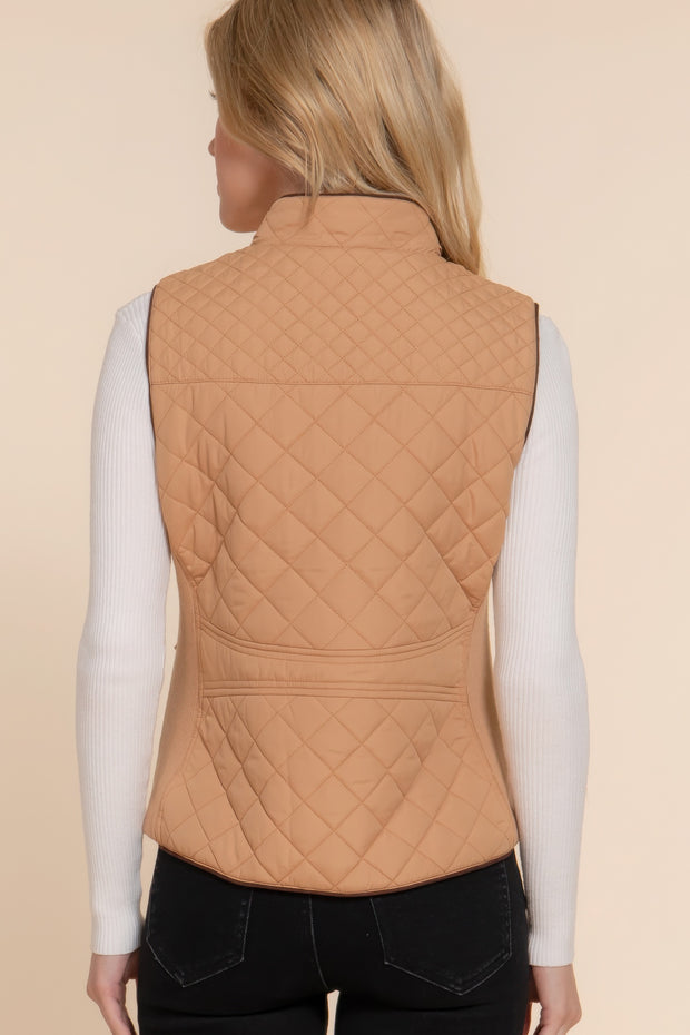 Suede Piping Quilted Padding Vest - Fashionmj