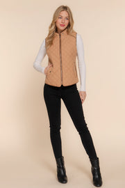 Suede Piping Quilted Padding Vest - Fashionmj