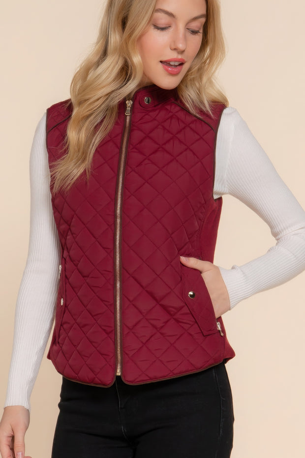 Suede Piping Quilted Padding Vest - Fashionmj