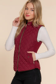 Suede Piping Quilted Padding Vest - Fashionmj