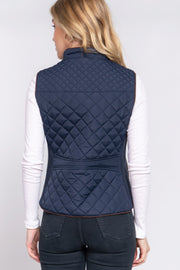 Suede Piping Quilted Padding Vest - Fashionmj