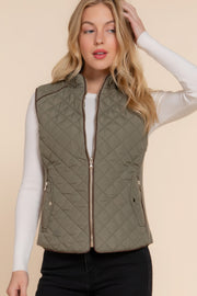 Suede Piping Quilted Padding Vest - Fashionmj