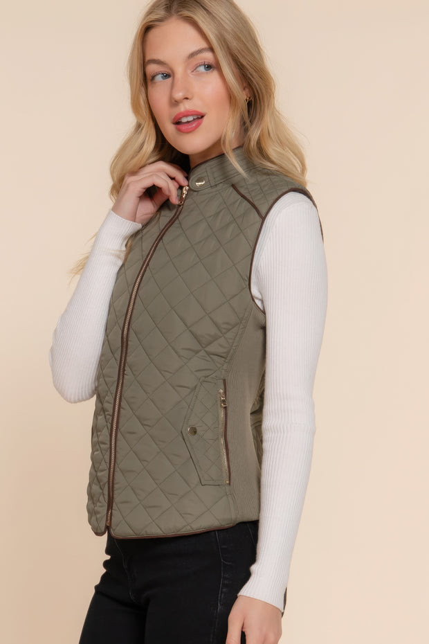 Suede Piping Quilted Padding Vest - Fashionmj