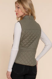 Suede Piping Quilted Padding Vest - Fashionmj