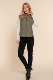 Suede Piping Quilted Padding Vest - Fashionmj