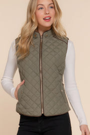 Suede Piping Quilted Padding Vest - Fashionmj