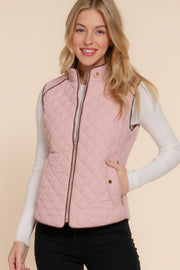 Suede Piping Quilted Padding Vest - Fashionmj