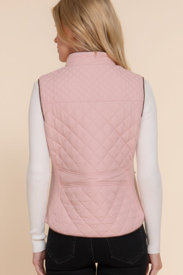 Suede Piping Quilted Padding Vest - Fashionmj