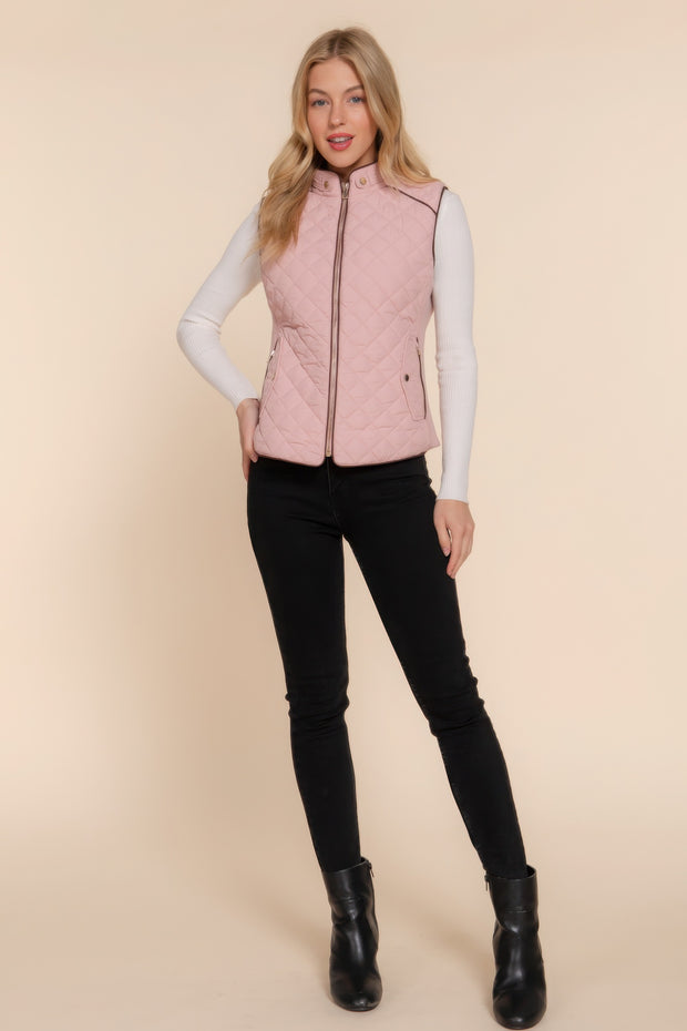 Suede Piping Quilted Padding Vest - Fashionmj