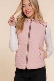 Suede Piping Quilted Padding Vest - Fashionmj