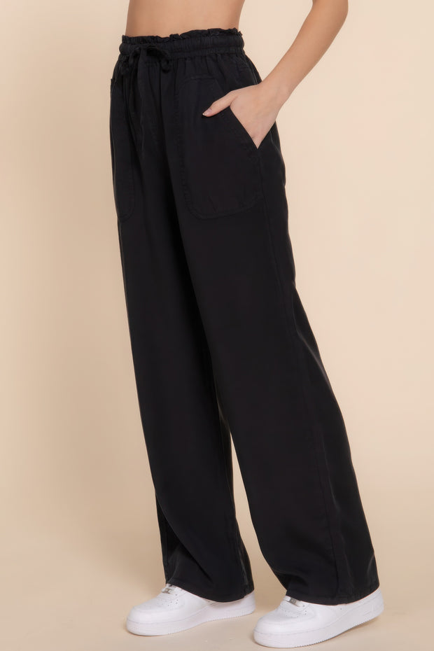 Elastic Waist Tencel Long Pants - Fashionmj