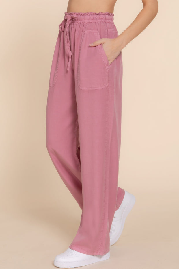 Elastic Waist Tencel Long Pants - Fashionmj