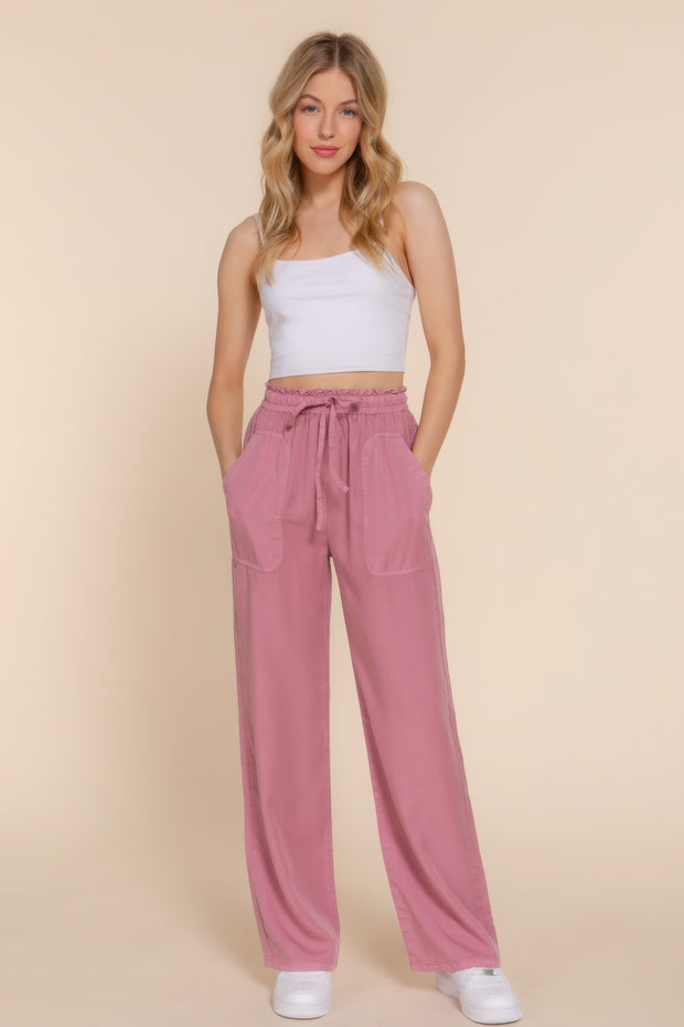 Elastic Waist Tencel Long Pants - Fashionmj