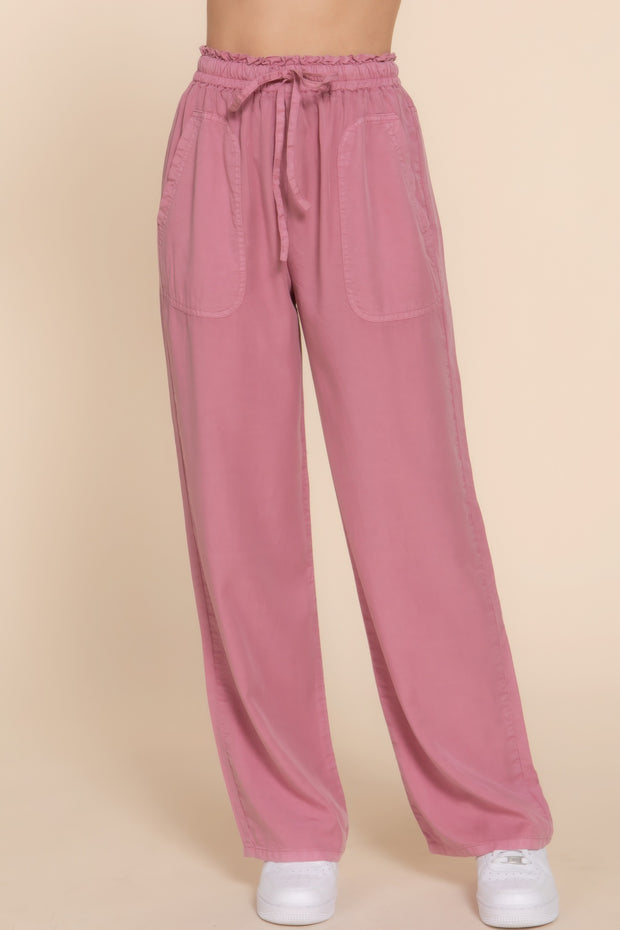 Elastic Waist Tencel Long Pants - Fashionmj