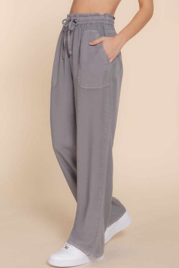 Elastic Waist Tencel Long Pants - Fashionmj