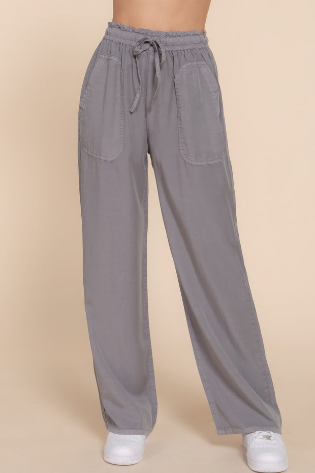 Elastic Waist Tencel Long Pants - Fashionmj